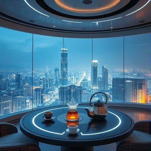 未来感高端茶室与深圳夜景