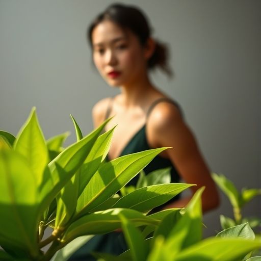 新鲜采摘的嫩绿茶叶的特写镜头