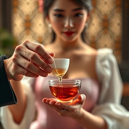 茶艺师优雅奉茶的瞬间