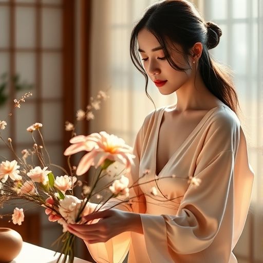 花艺课堂学员专注创作的温馨画面