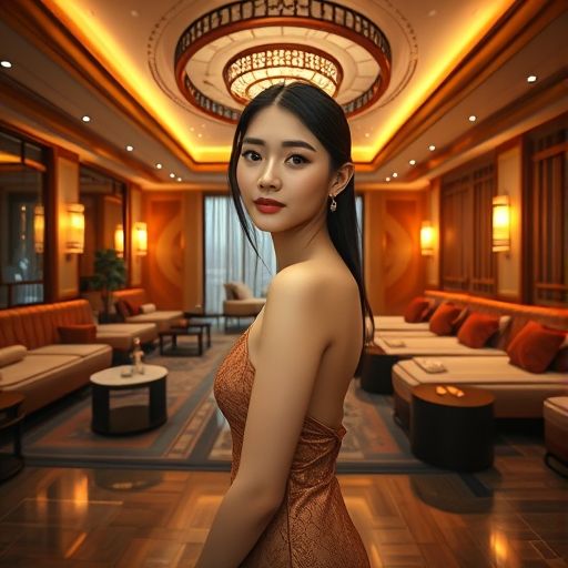 一张广东高端桑拿会所休息区域的全景图，环境奢华舒适。