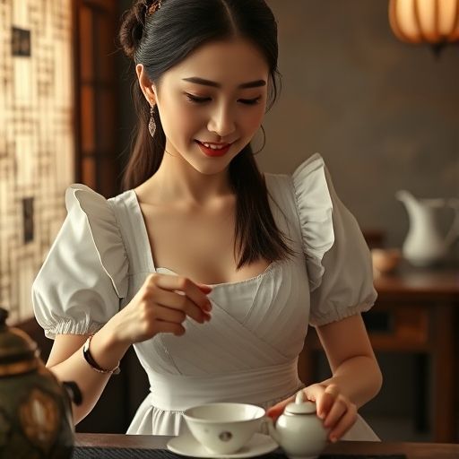 茶艺师专注泡茶