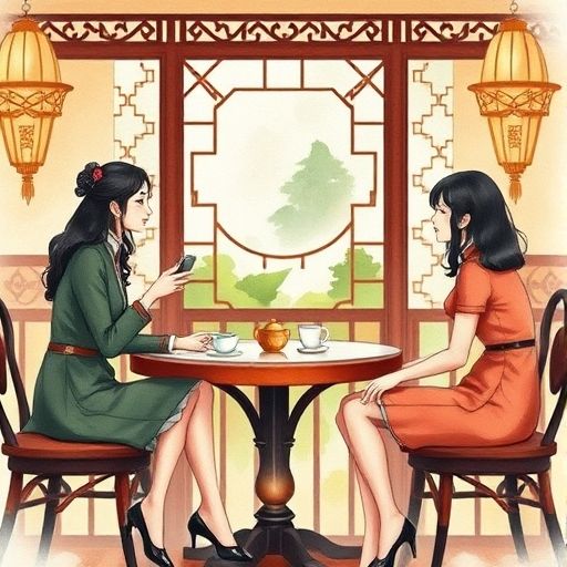 朋友聚会在茶室轻松聊天的温馨画面