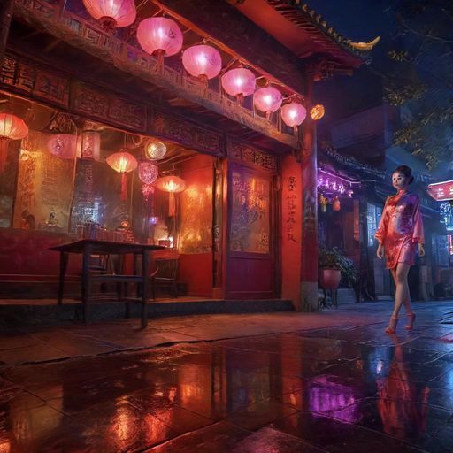 夜幕下茶肆的迷人外景