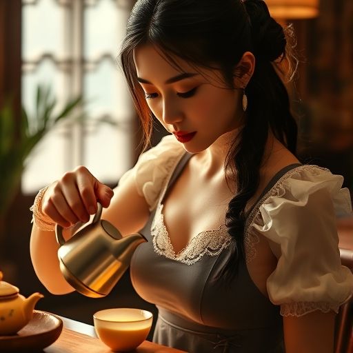 茶艺师专注泡茶的瞬间