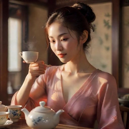 顾客悠然品茶