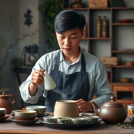 茶艺师在广州新茶嫩茶工作室泡茶