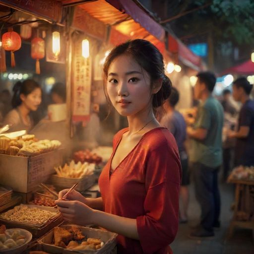 夜市小吃摊位展现烟火气息