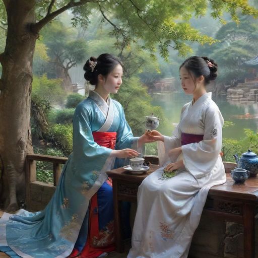 茶友聚会场景插画