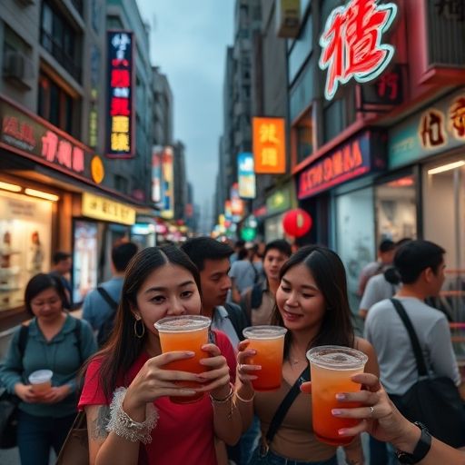 深圳街头新茶嫩茶夜景
