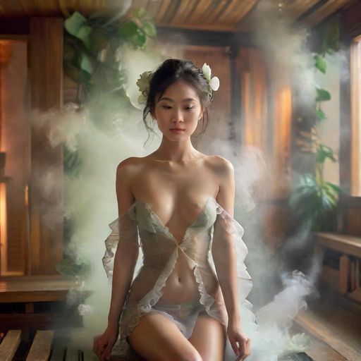 朦胧蒸汽中的桑拿房内部特写
