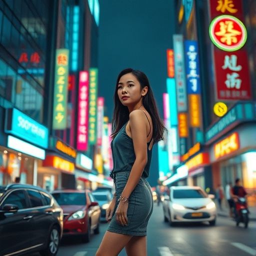 广州夜色下的繁华街道，行人匆匆