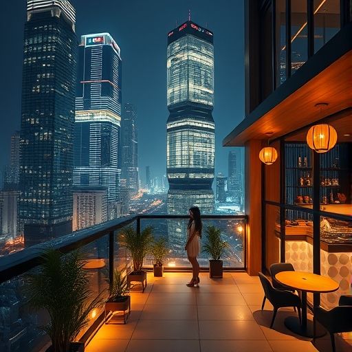 天河高端茶室夜景，茶香与城市灯光交织