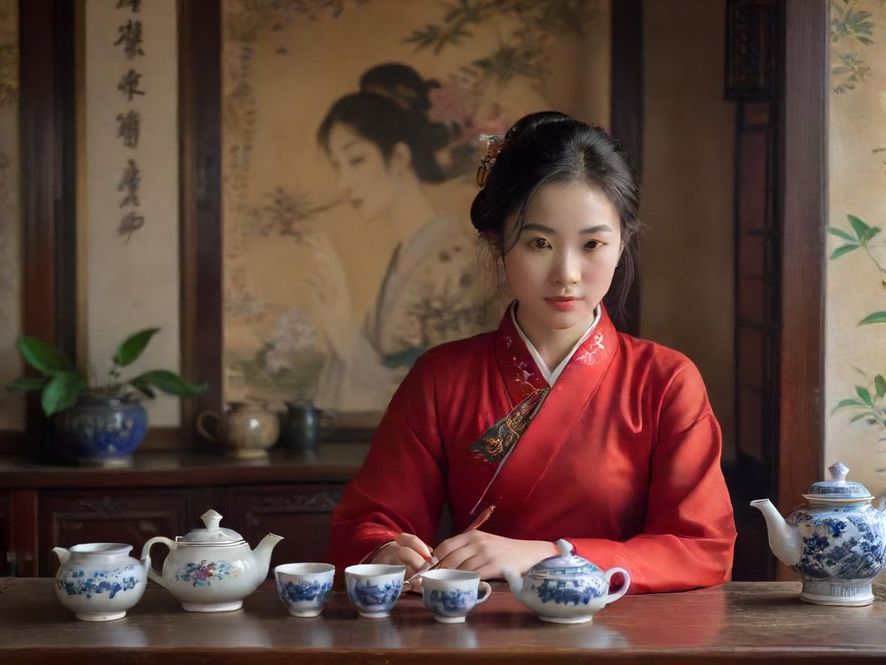 茶艺师优雅泡茶的唯美画面