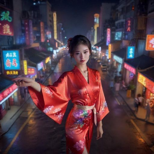 佛山夜晚街头霓虹闪烁的繁华景象
