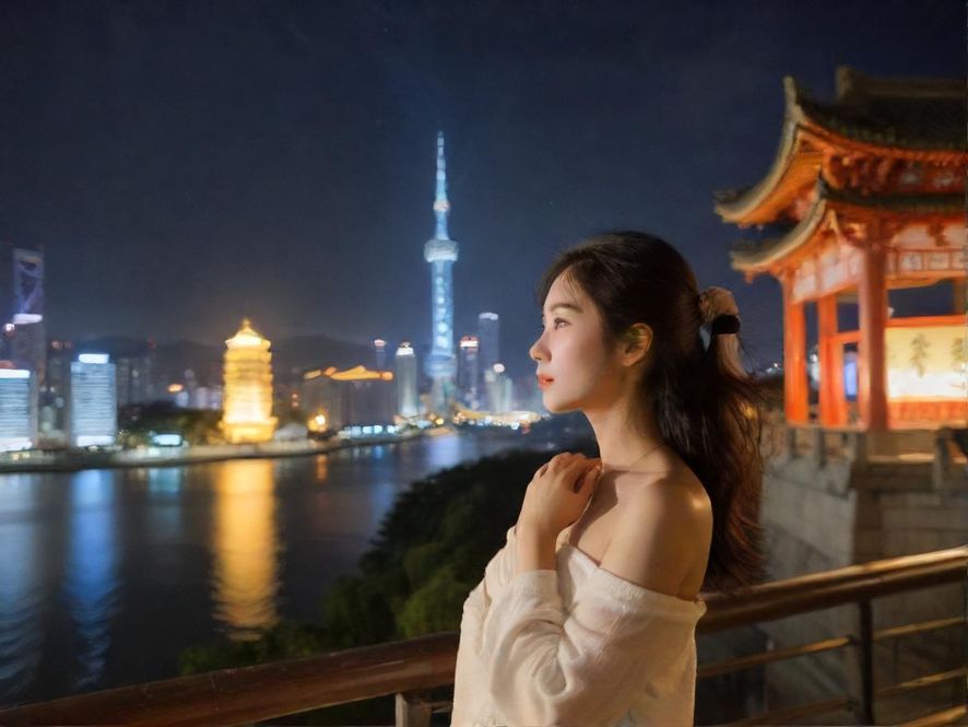 广州某个隐藏会所的入口，在都市夜景下显得有些神秘