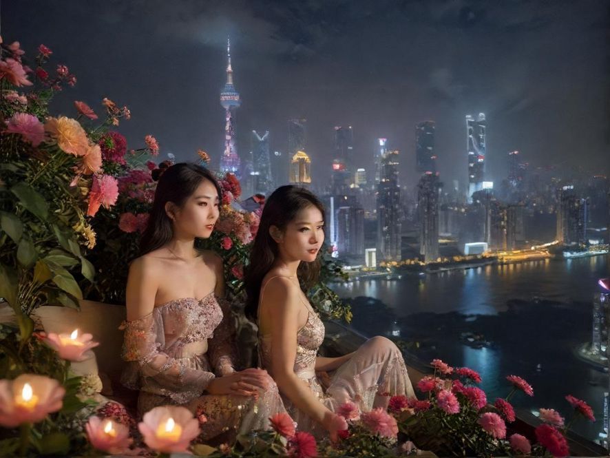 广州百花丛夜景俯瞰图，展现城市夜生活的繁华