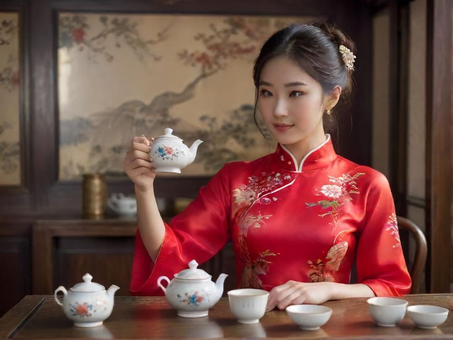 旗袍美女优雅泡茶