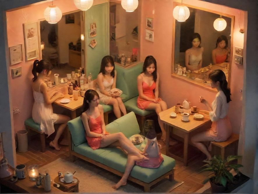 一位气质优雅的女士在温馨茶室中品茶