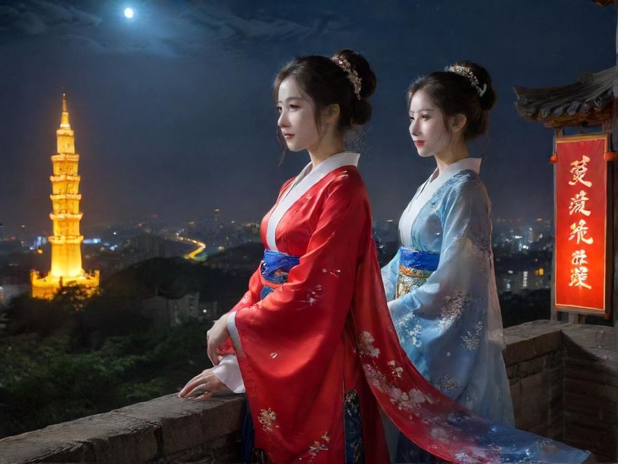 广州夜景下的城市全貌