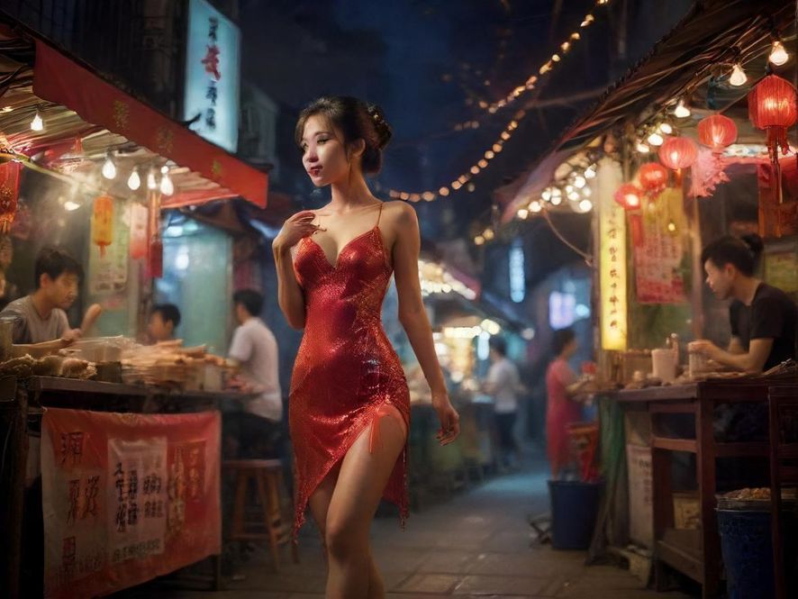 海珠95场周边夜景美食街实景