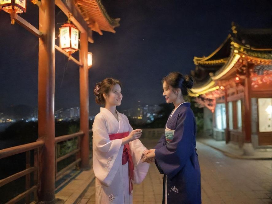 城市夜景下的桑拿会所外观图