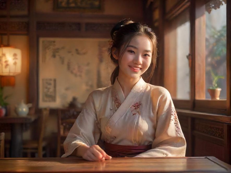 佛山茶馆内qm妹子微笑侧影