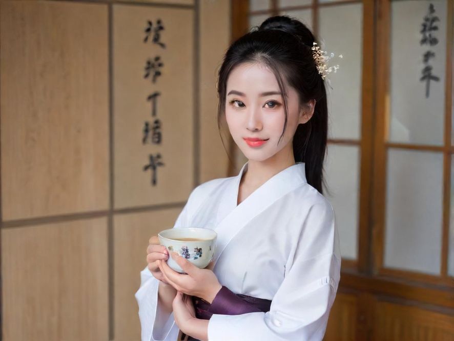一位气质优雅的女士在温馨的茶馆中，享受着片刻的宁静与休闲。